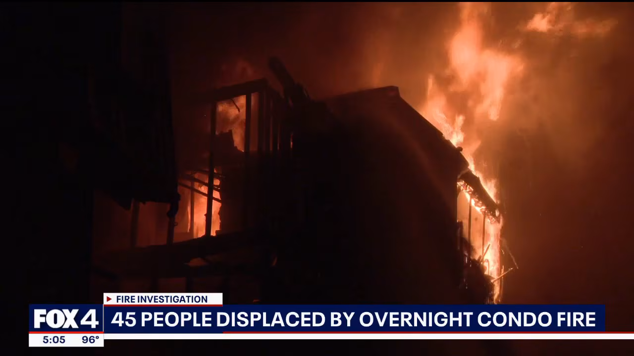 Dozens displaced by overnight Dallas condo fire
